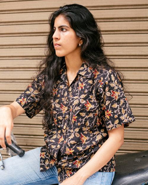 BLACK FLORAL BAGRU SHIRT