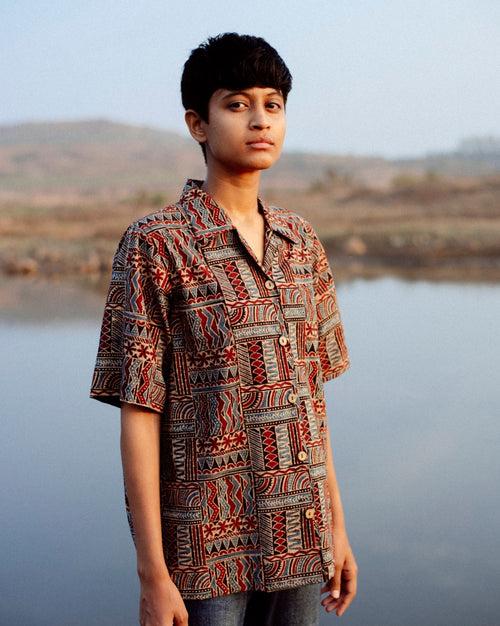 MAROON TRIBAL AJRAKH SHIRT