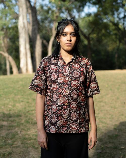 BLACK FLORAL KALAMKARI SHIRT