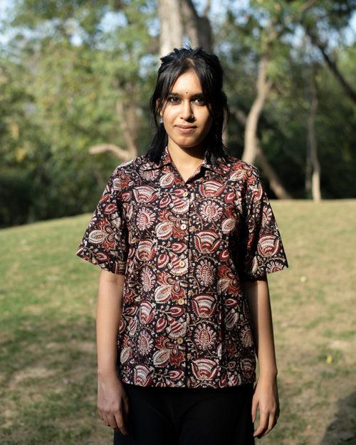 BLACK FLORAL KALAMKARI SHIRT