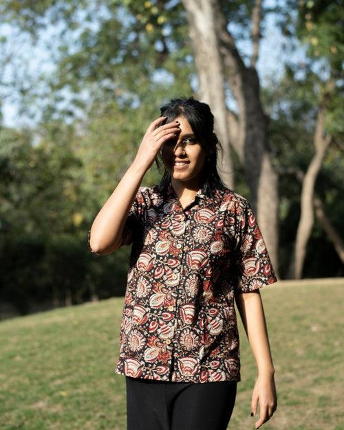 BLACK FLORAL KALAMKARI SHIRT