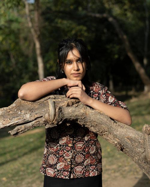 BLACK FLORAL KALAMKARI SHIRT