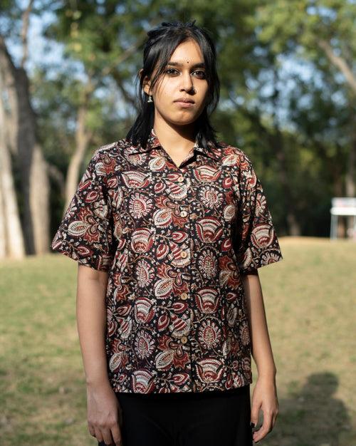 BLACK FLORAL KALAMKARI SHIRT