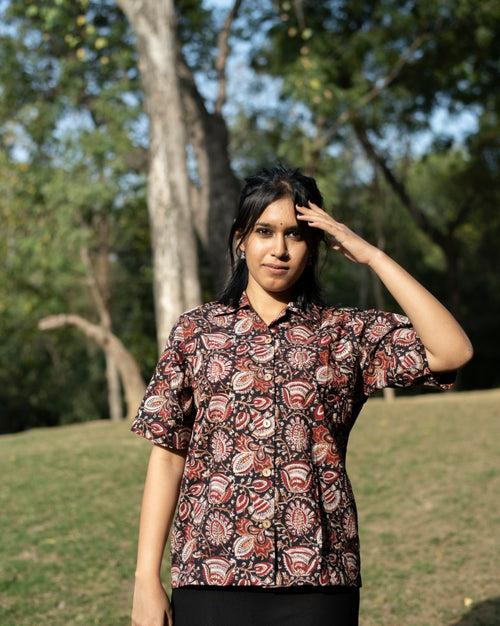 BLACK FLORAL KALAMKARI SHIRT