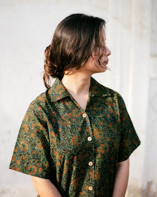 GREEN FLORAL AJRAKH SHIRT