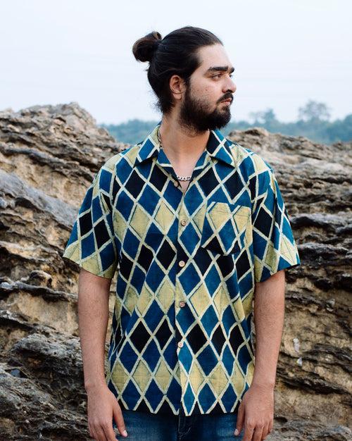 INDIGO KAJU KATLI AJRAKH SHIRT