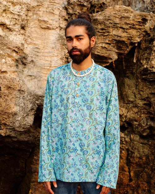 TURQUOISE FLORAL RAPID SHORT KURTA