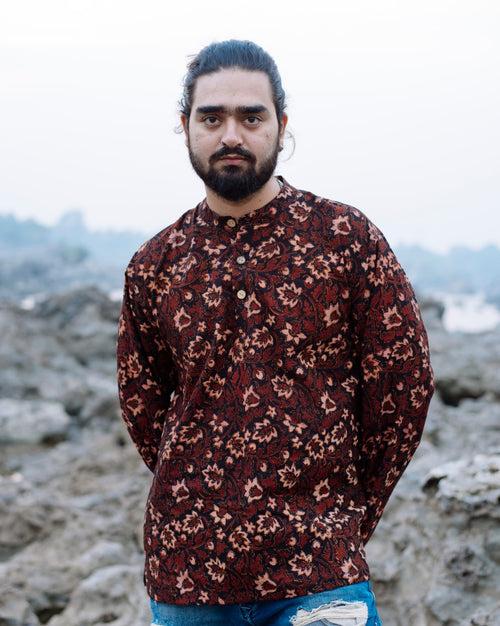 BLACK FLORAL AJRAKH SHORT KURTA