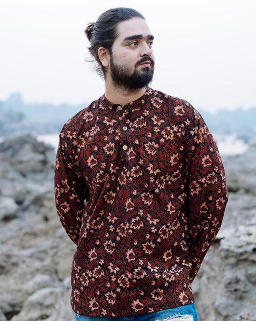 BLACK FLORAL AJRAKH SHORT KURTA