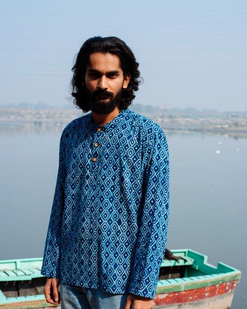 KAJU KATLI INDIGO DABU SHORT KURTA