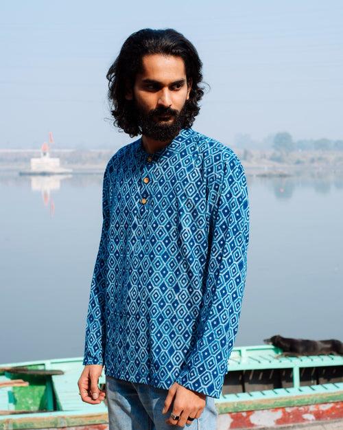 KAJU KATLI INDIGO DABU SHORT KURTA