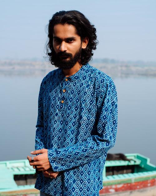 KAJU KATLI INDIGO DABU SHORT KURTA