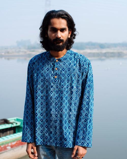 KAJU KATLI INDIGO DABU SHORT KURTA