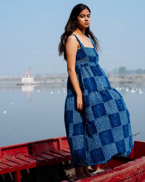 TIC TAC TOE INDIGO DABU MAXI DRESS