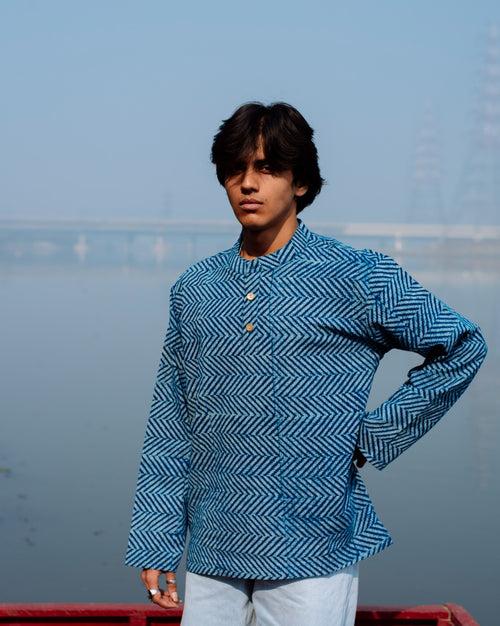 ZIG ZAG INDIGO DABU SHORT KURTA