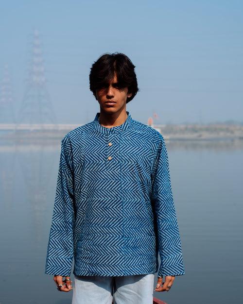 ZIG ZAG INDIGO DABU SHORT KURTA