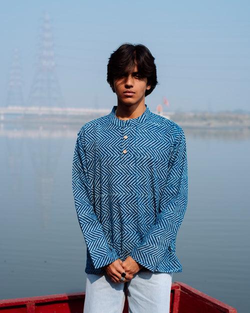 ZIG ZAG INDIGO DABU SHORT KURTA