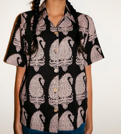 BLACK AND WHITE MUGHAL BAGH SHIRT