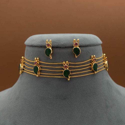 AG101571 - Gold tone Mango choker with matching Earring