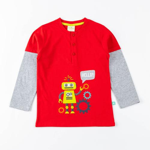 Young Boys Full Sleeve Robot Printed T-Shirt