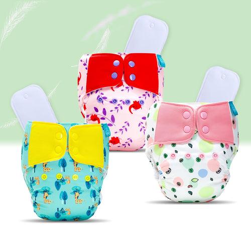 Advanced Pocket Diaper 2.0 Combo (6-36 Months) 3 Piece Pack with 3 wet-free inserts (Baby Giraffe, Baby Elephant, Fruityline)