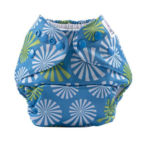 White flowers on Blue Pocket Diaper