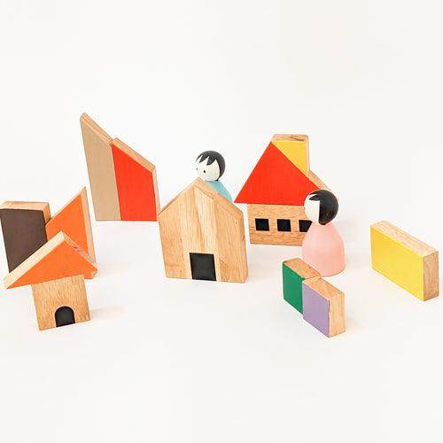 Building set with pegs