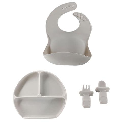 10 Months +  Feeding Set of Silicone Plate With Fork, Spoon And Silicon Bib | Silicone Feeding Essentials