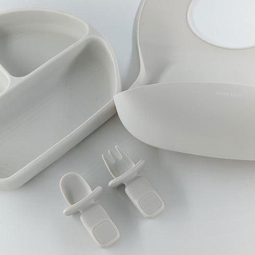 10 Months +  Feeding Set of Silicone Plate With Fork, Spoon And Silicon Bib | Silicone Feeding Essentials