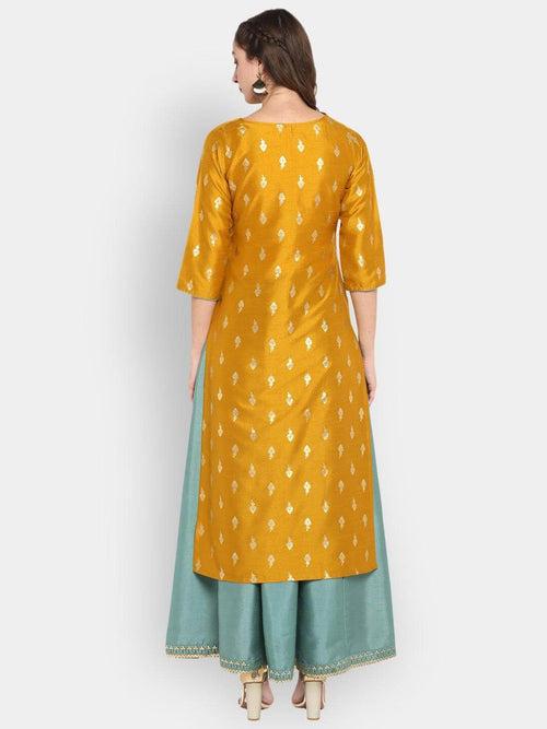 Light Green Poly Silk Gold Print Anarkali Ethnic Dress