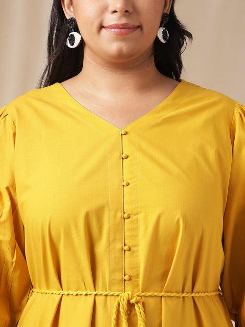 Plus Size Yellow Poplin Solid A-Line Dress