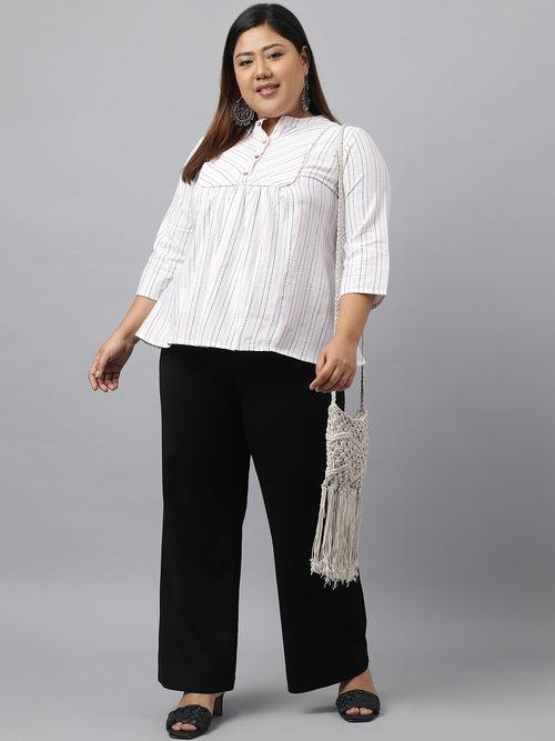 White Cotton Woven Design A-Line Top