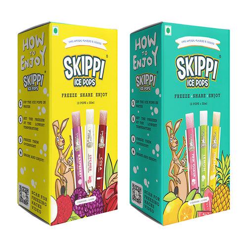 CG (Yellow + Green Small box )Cola,Lychee,Raspberry,Pink Guava,Lemon and Pineapple Flavor Combo of  small pack of 12 +12 Skippi Natural Icepops of 32 ml each