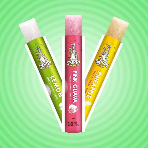 Paytm Exclusive Green small pack of Pink Guava, Lemon and Pineapple Flavor 12 Skippi Natural Ice Pops of 32 ml, 4 sets of 3 flavors