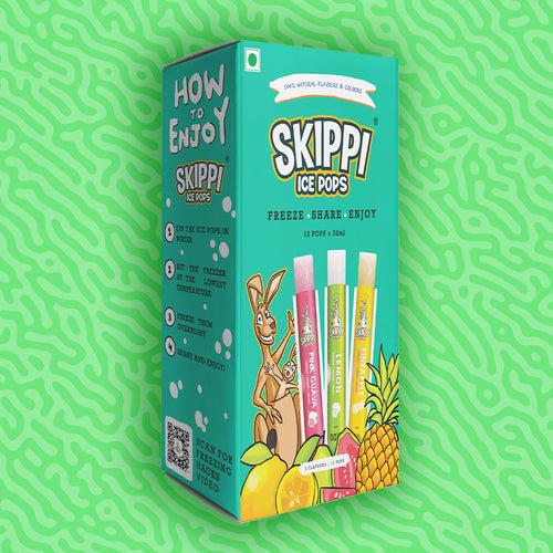 Paytm Exclusive Green small pack of Pink Guava, Lemon and Pineapple Flavor 12 Skippi Natural Ice Pops of 32 ml, 4 sets of 3 flavors