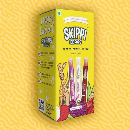 Paytm Exclusive Yellow Small pack of Cola, Lychee, Raspberry Flavor  12 Skippi Natural Ice Pops of 32 ml 4 sets of 3 flavors