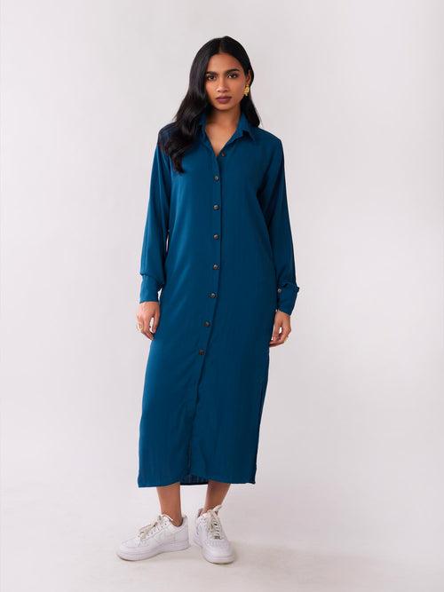 Blue Shirt Midi Dress