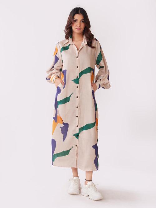 Tidal Printed Long Shirt Dress