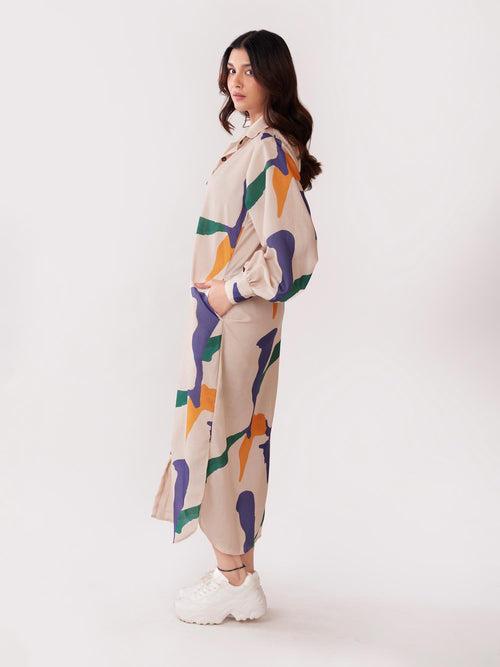 Tidal Printed Long Shirt Dress