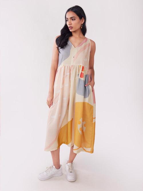 Summer Printed Sleeveless Midi Dress