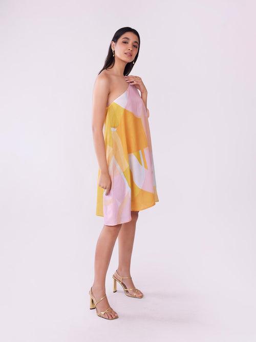 Sunshine Abstract printed One Shoulder Dress