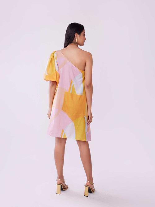 Sunshine Abstract printed One Shoulder Dress