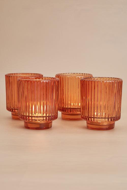 Fluted Glass Amber Tealight Holder