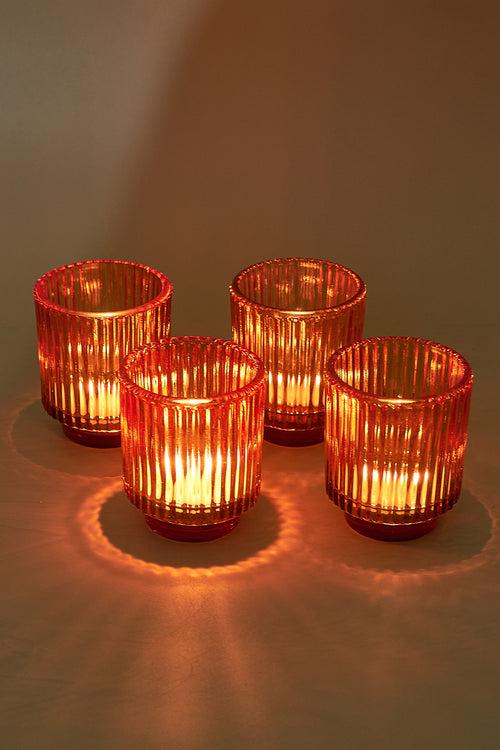 Fluted Glass Amber Tealight Holder