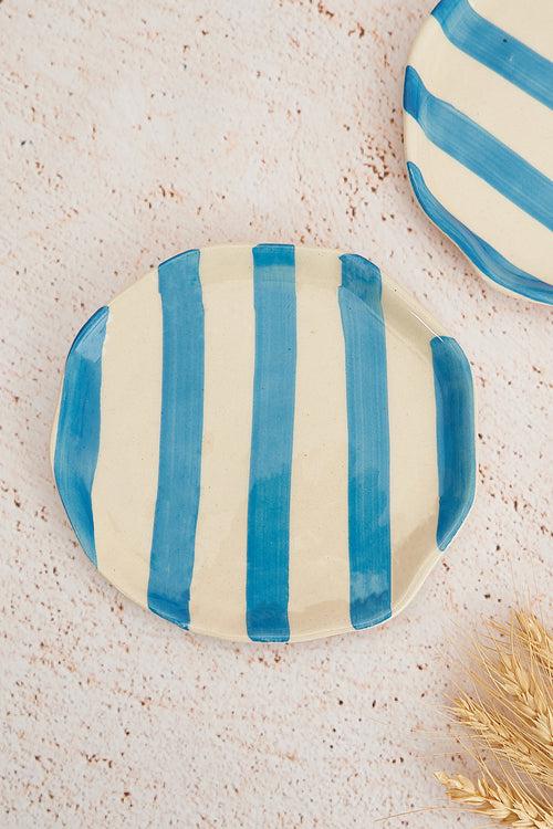 Sky Blue Stripe Ceramic Plates Set of 2