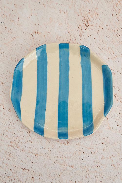 Sky Blue Stripe Ceramic Plates Set of 2