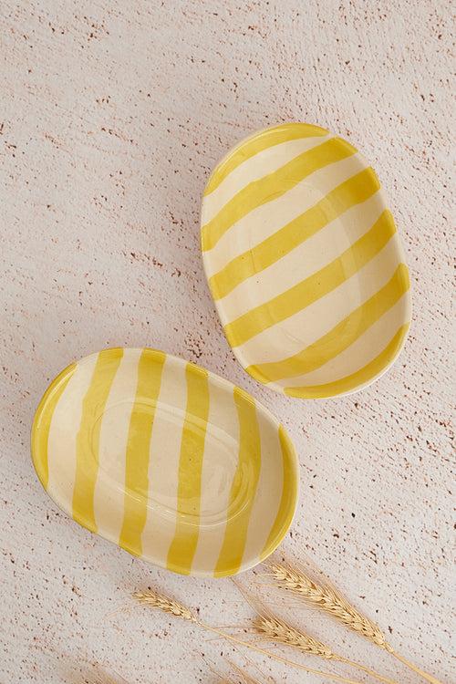 Pastel Yellow Stripe Handpainted Ceramic Bowl