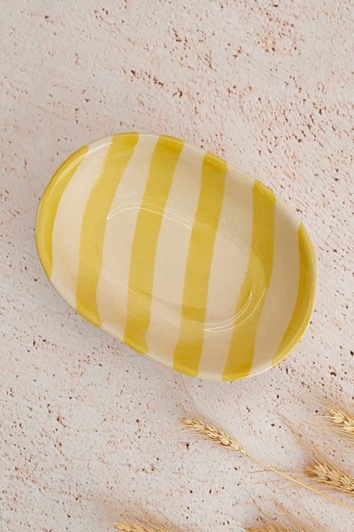 Pastel Yellow Stripe Handpainted Ceramic Bowl