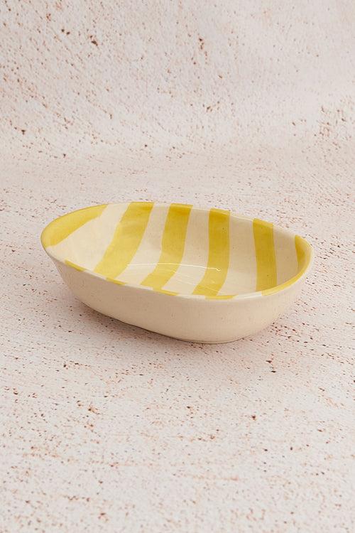 Pastel Yellow Stripe Handpainted Ceramic Bowl