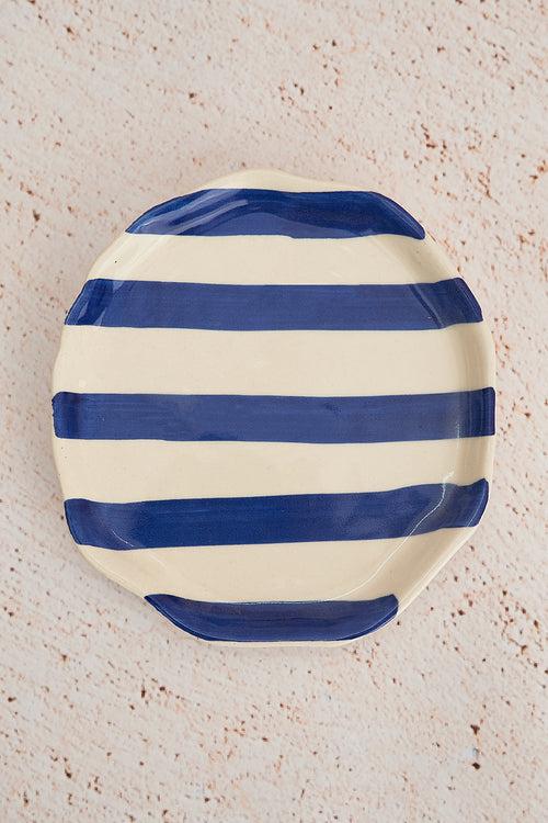 Blue Stripe Ceramic Plates Set of 2